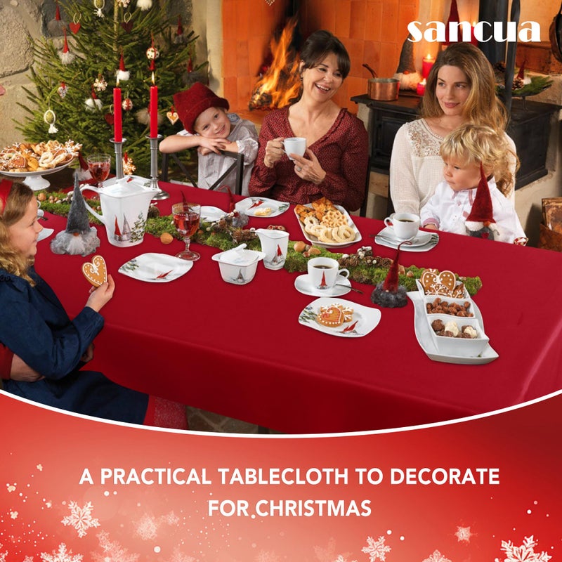 sancua Rectangle Tablecloth - 54 x 108 Inch - Stain and Wrinkle Resistant Washable Polyester Table Cloth, Decorative Fabric Table Cover for Dining Tables, Buffet Parties, Christmas Red - Image 5